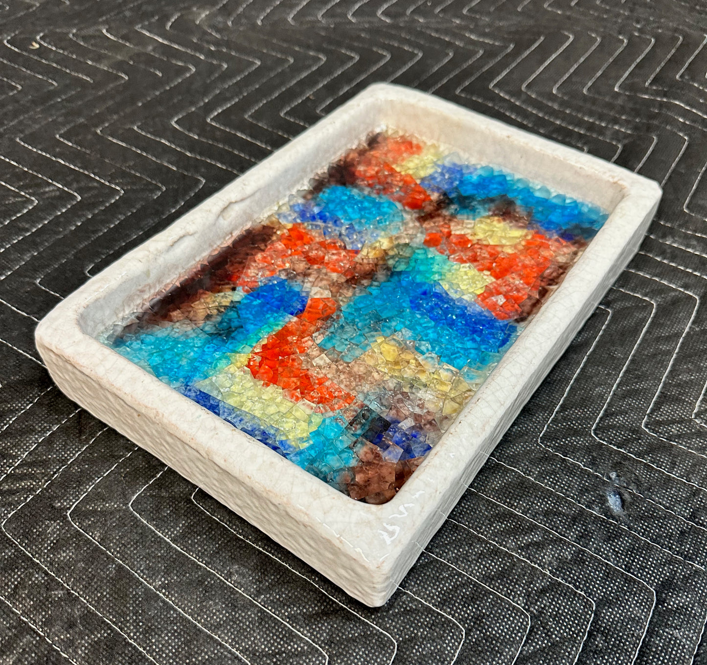 Bitossi Italy for Raymor Ceramic and Glass Mosaic Ashtray, Catchall Mid Century