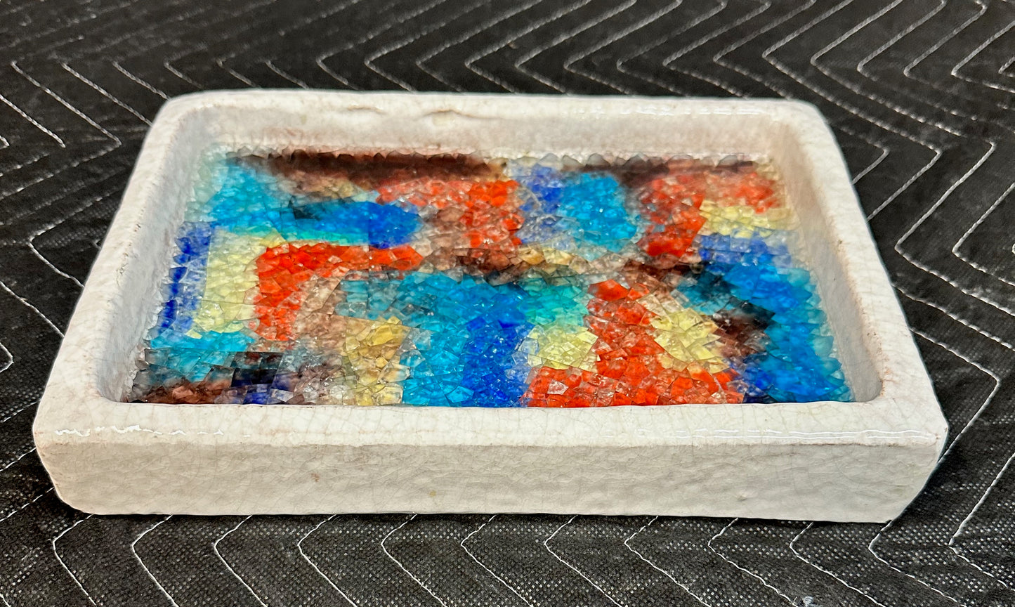 Bitossi Italy for Raymor Ceramic and Glass Mosaic Ashtray, Catchall Mid Century