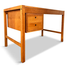 Load image into Gallery viewer, Petite Mid Century Teak Danish Desk with Sliding Drawers and Exposed Joinery