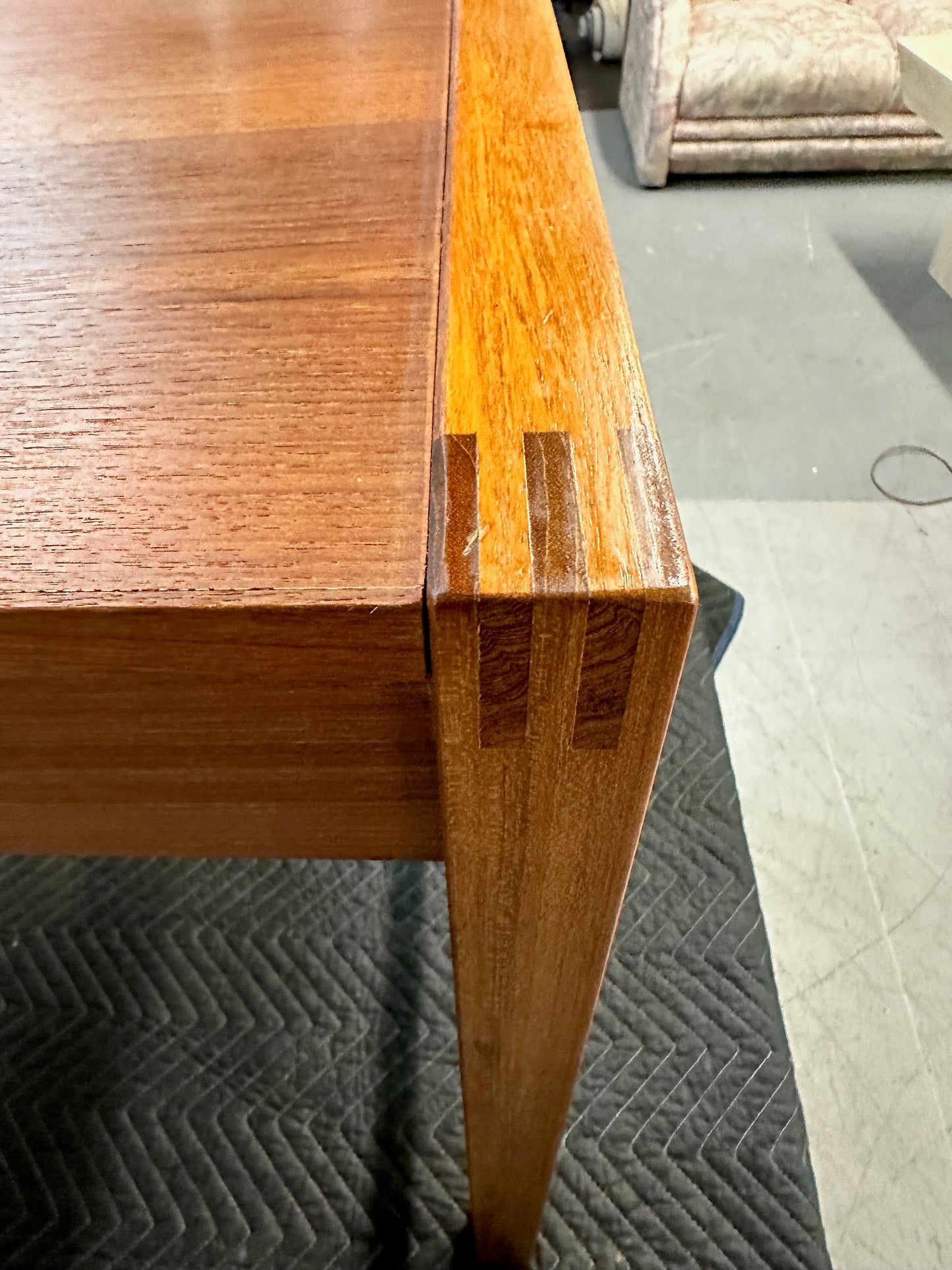 Petite Mid Century Teak Danish Desk with Sliding Drawers and Exposed Joinery