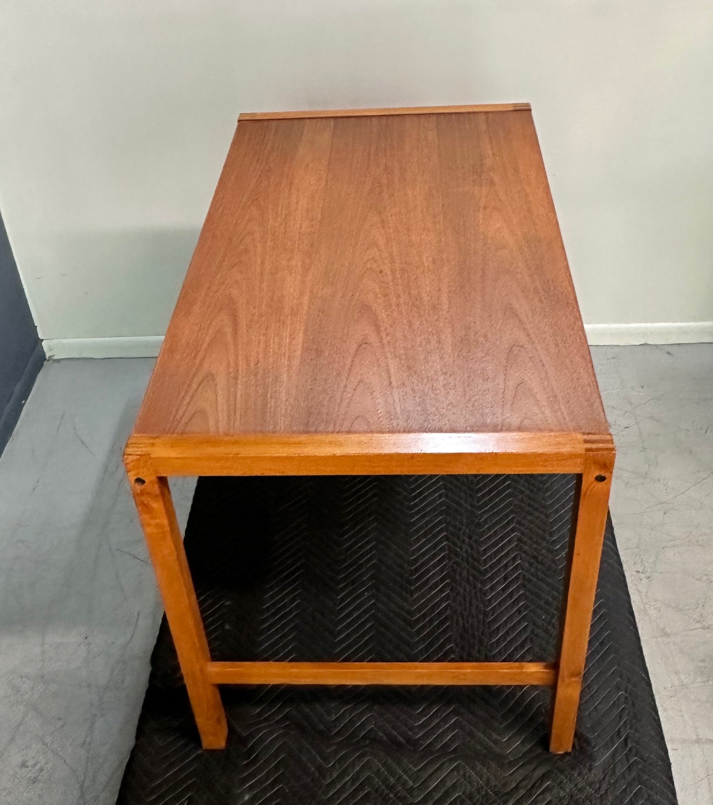 Petite Mid Century Teak Danish Desk with Sliding Drawers and Exposed Joinery