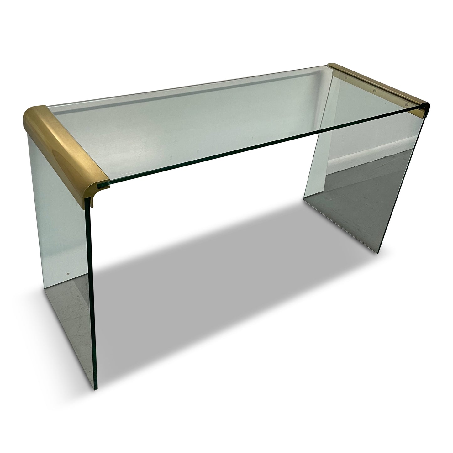 SOLD – Mid-Century Modern Brass and Glass Console or Sofa Table by Leon Rosen for Pace