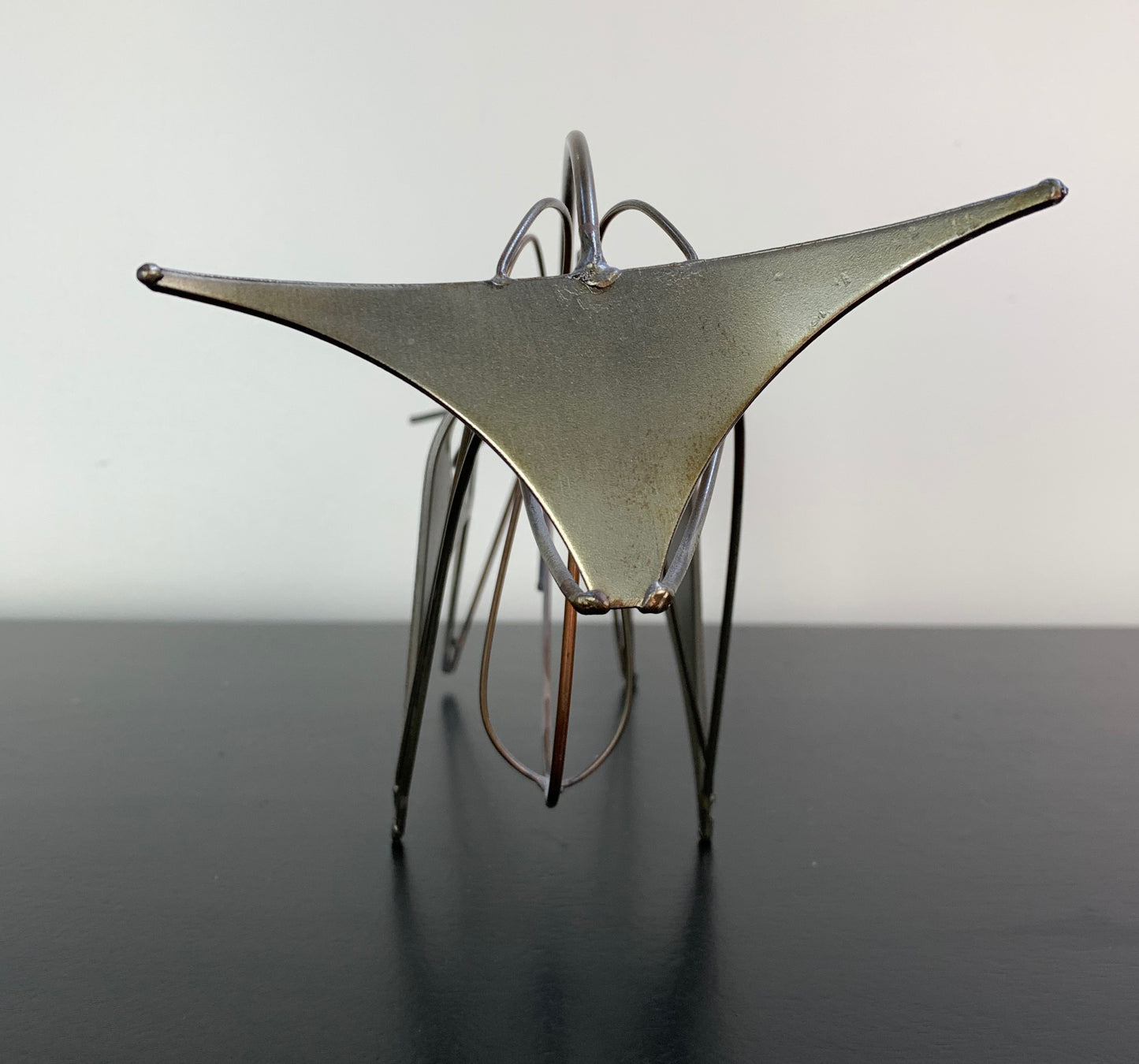 SOLD – Midcentury Wire and Stainless Steel Bull Sculpture Signed "W"