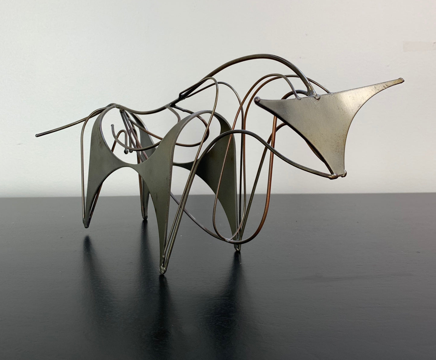 SOLD – Midcentury Wire and Stainless Steel Bull Sculpture Signed "W"
