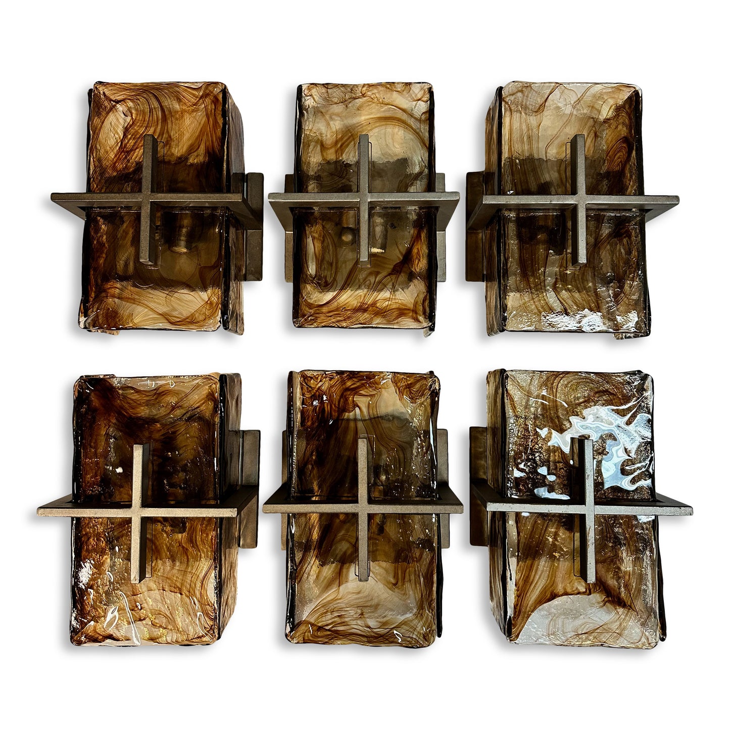 Murano Style Set of Three Chocolate Colored Swirled glass Sconces