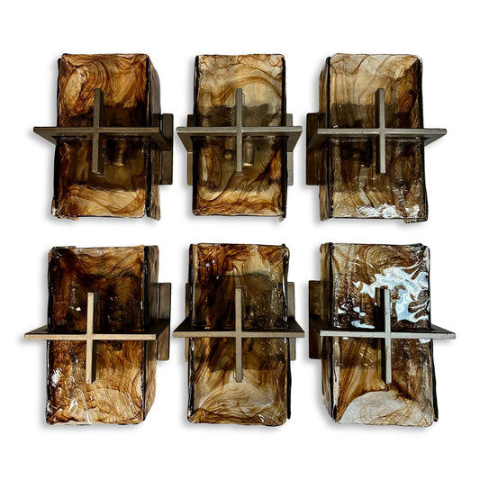 Murano Style Set of Three Chocolate Colored Swirled glass Sconces