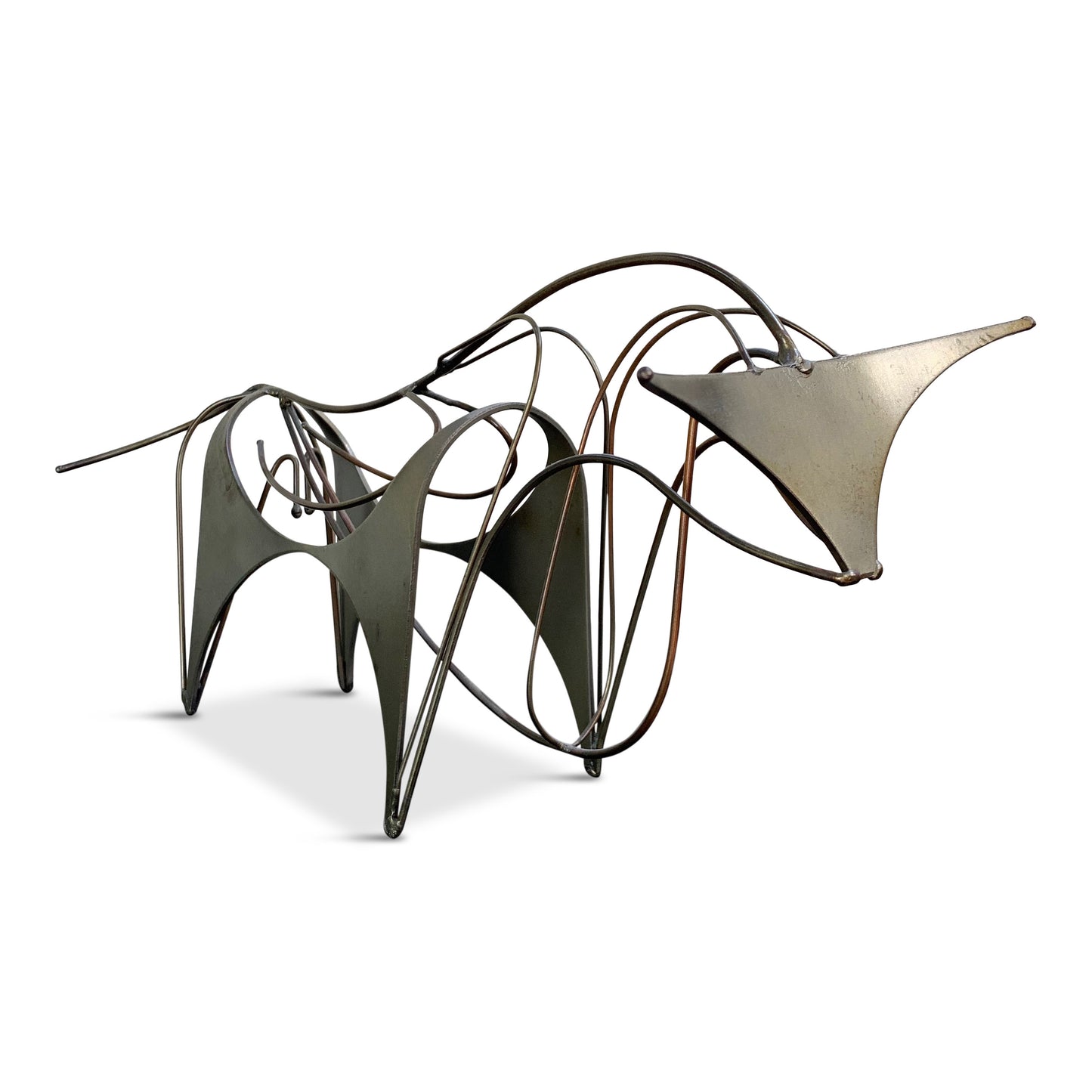 SOLD – Midcentury Wire and Stainless Steel Bull Sculpture Signed "W"