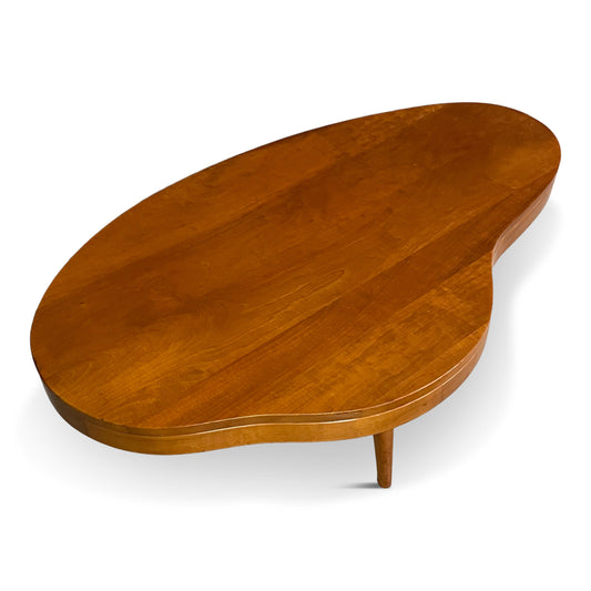SOLD – Biomorphic Mid Century Coffee Table in the Style of Gibbings in Maple w/Drawer