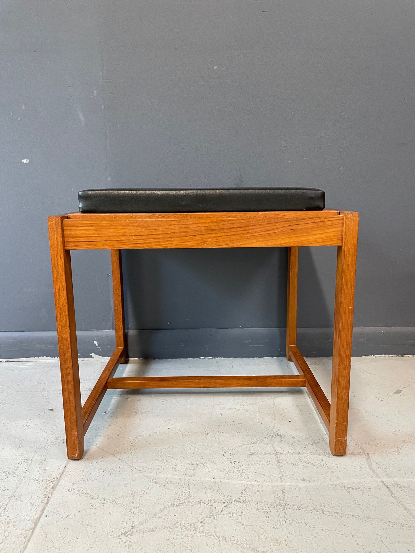 SOLD – 1960s Danish Teak Black Vinyl Teak Flip-Top Stool by Erik Buch