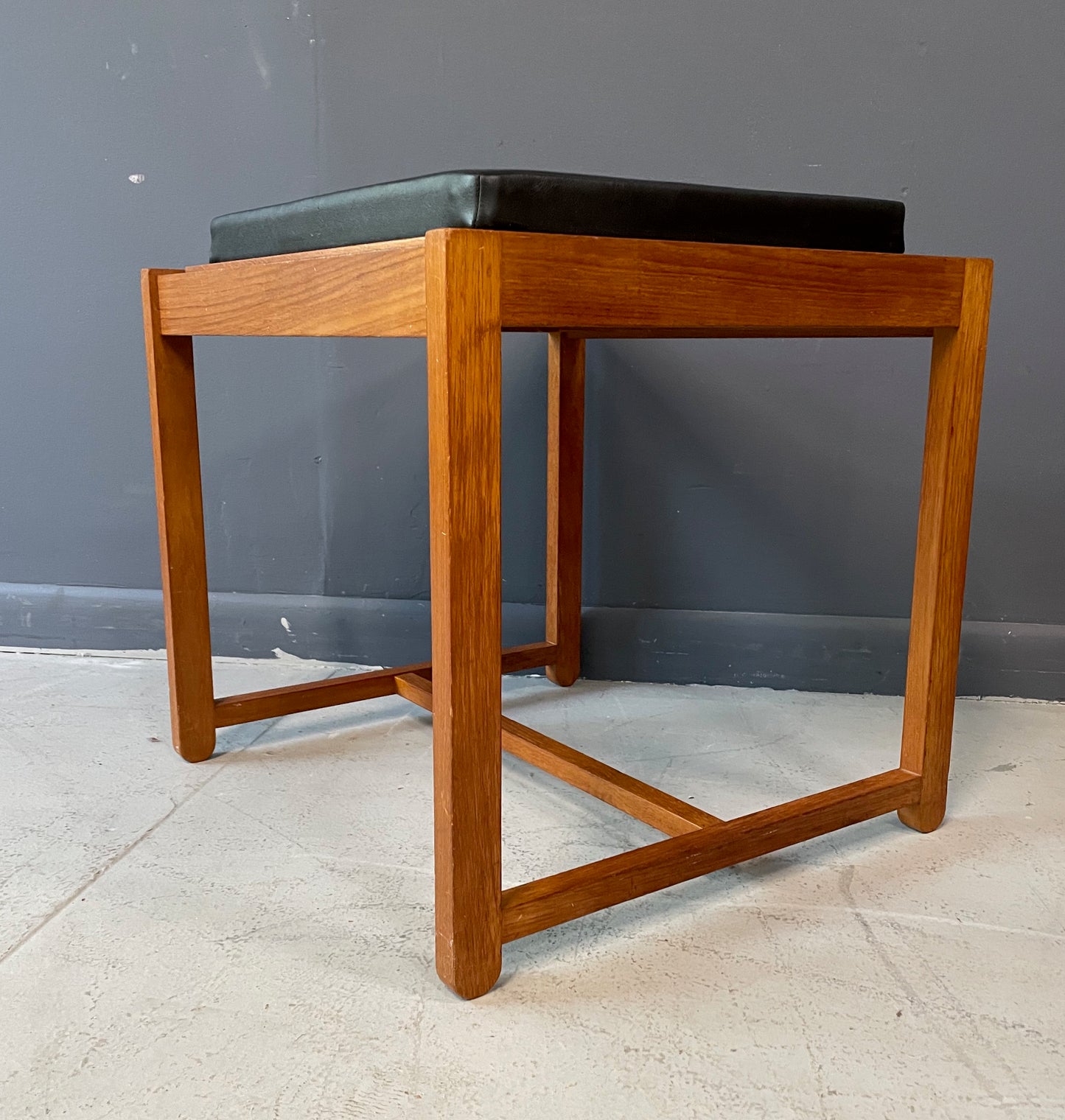 SOLD – 1960s Danish Teak Black Vinyl Teak Flip-Top Stool by Erik Buch