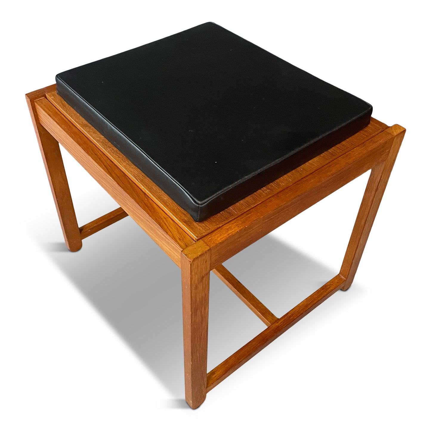 SOLD – 1960s Danish Teak Black Vinyl Teak Flip-Top Stool by Erik Buch