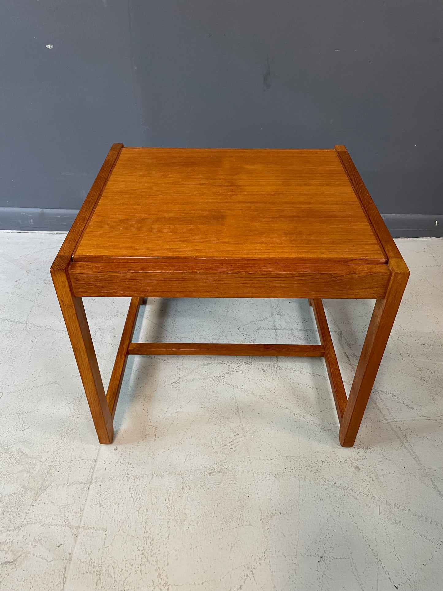 SOLD – 1960s Danish Teak Black Vinyl Teak Flip-Top Stool by Erik Buch