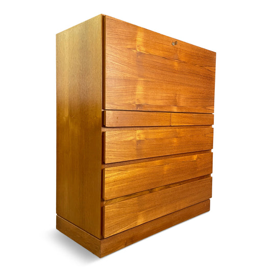 SOLD – Danish Modern Arne Wahl Iversen Tall Teak Desk with Drawers for Storage