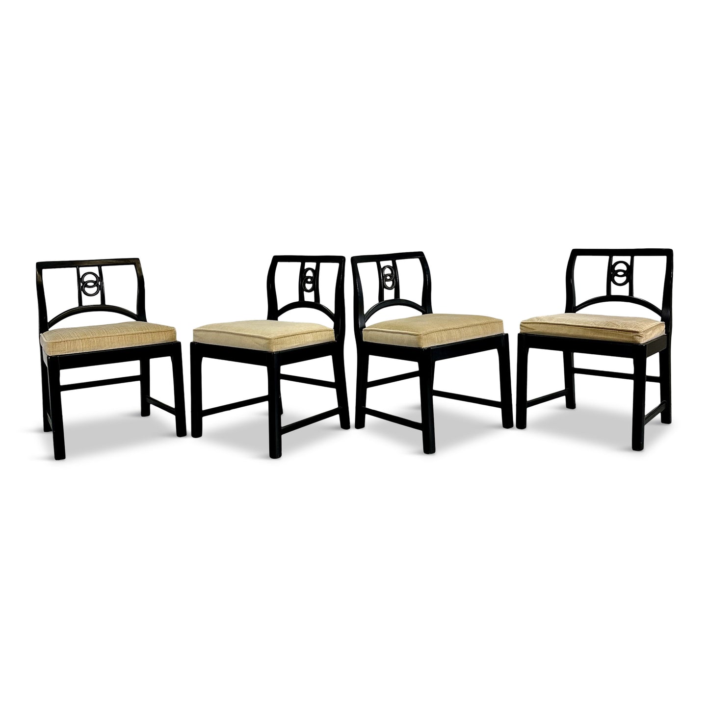 SOLD – Set of 22 Black Lacquered Michael Taylor for Baker Dining Chairs Mid Century
