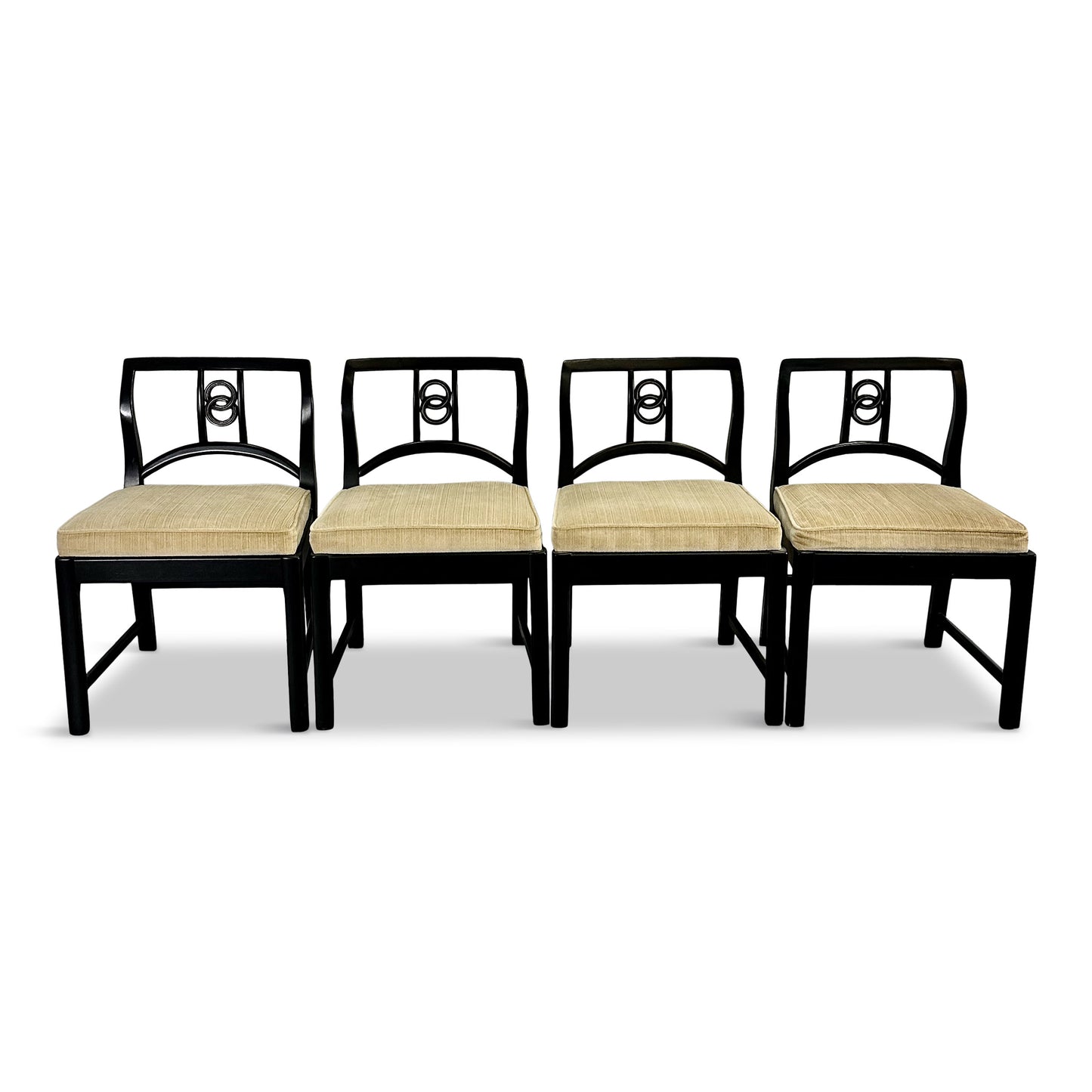 SOLD – Set of 22 Black Lacquered Michael Taylor for Baker Dining Chairs Mid Century