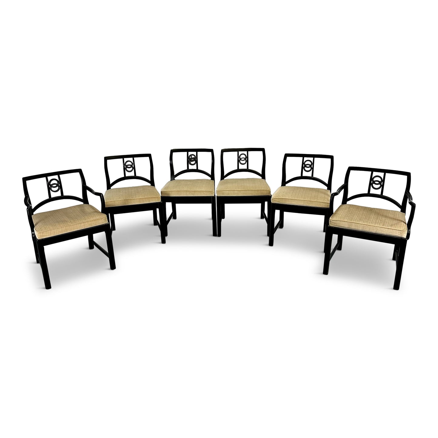 SOLD – Set of 22 Black Lacquered Michael Taylor for Baker Dining Chairs Mid Century