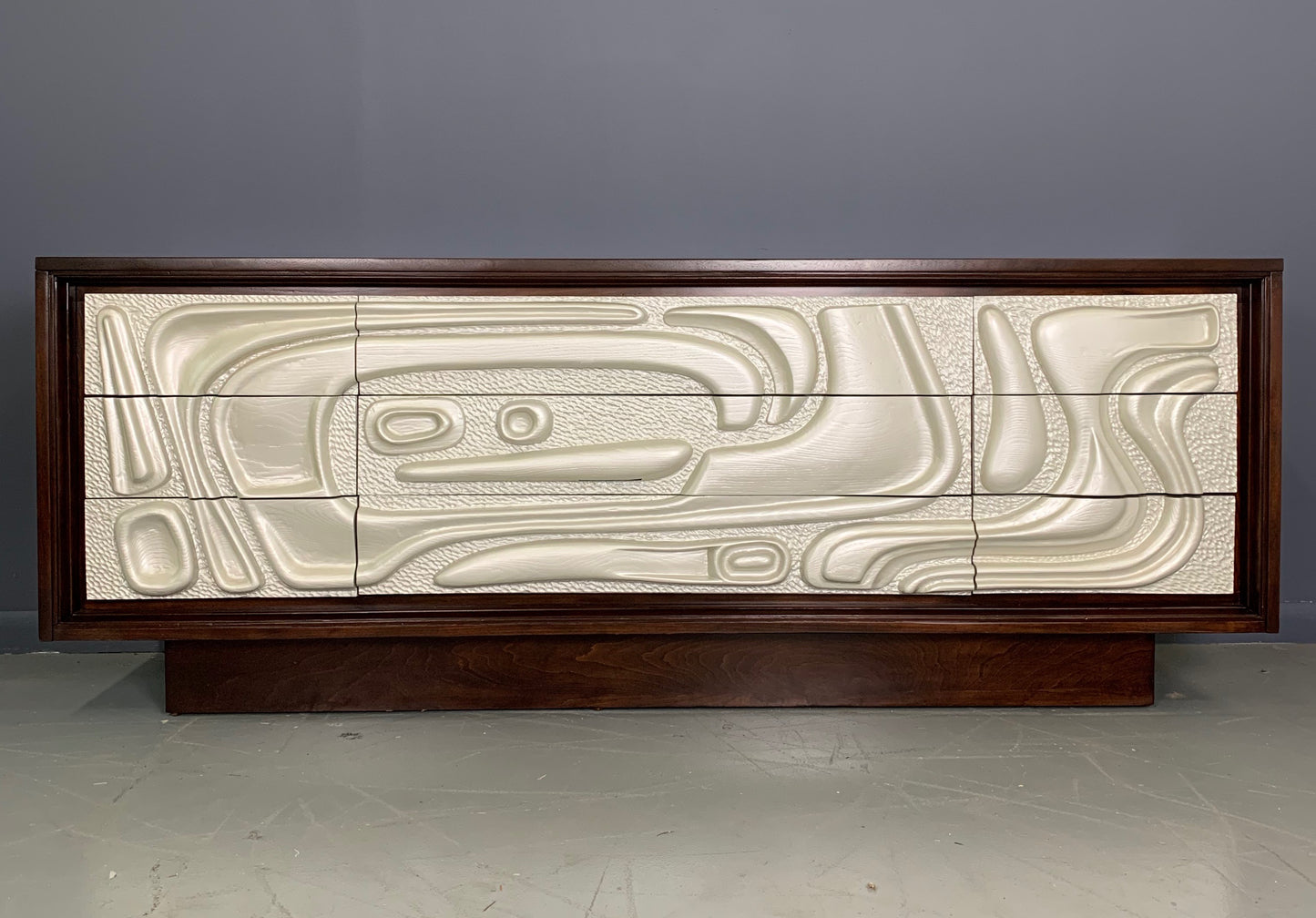 SOLD – Brutalist Mid Century Credenza Philip Lloyd Powell Style