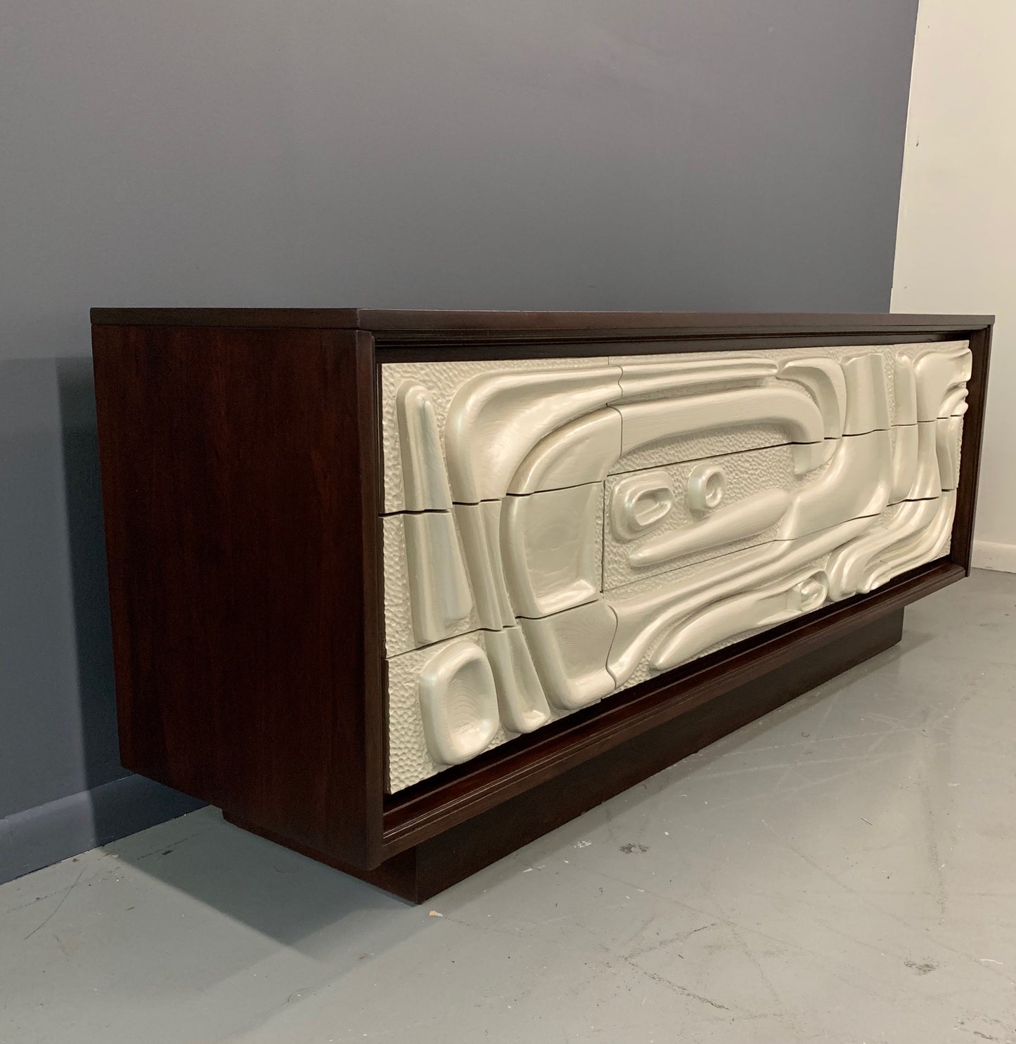 SOLD – Brutalist Mid Century Credenza Philip Lloyd Powell Style