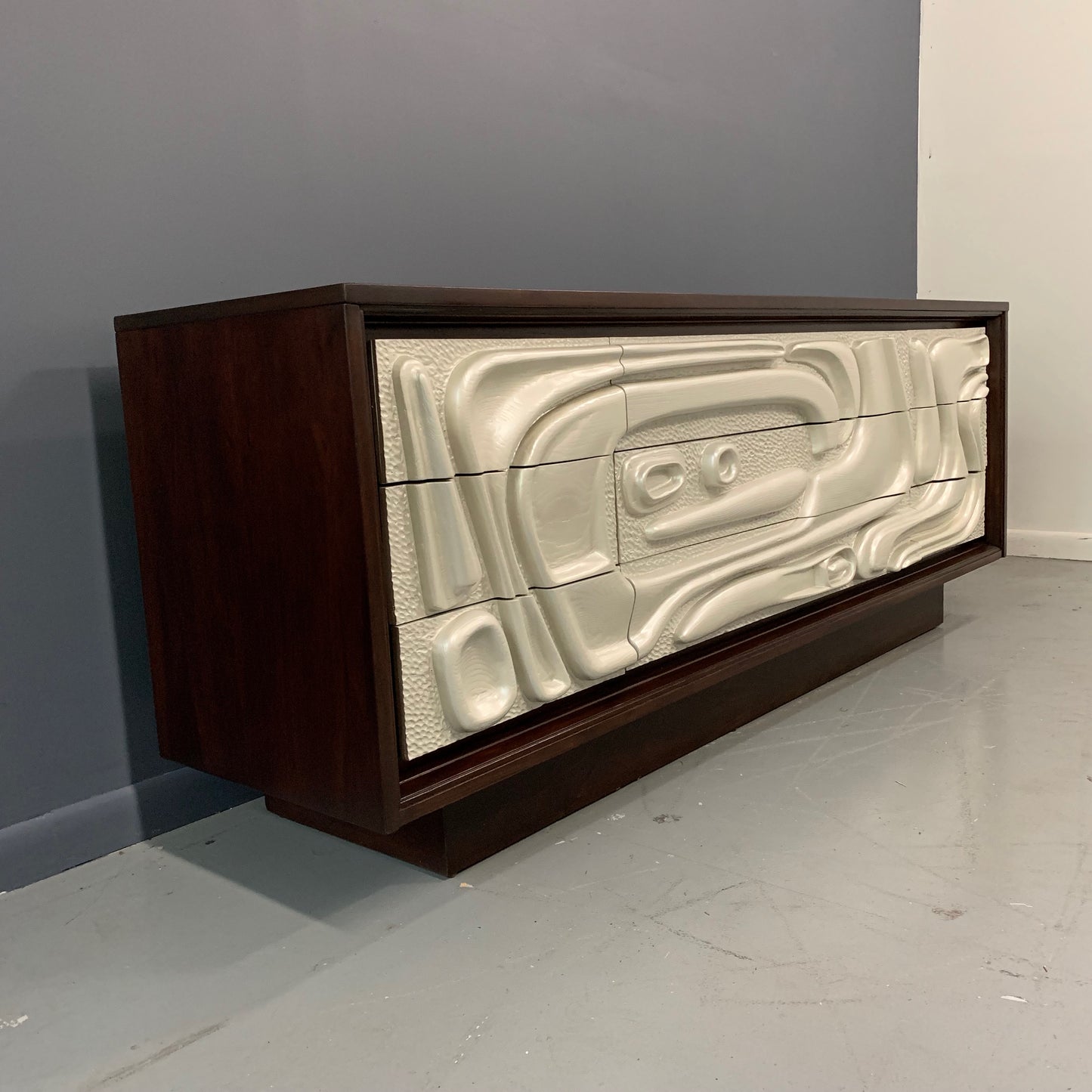SOLD – Brutalist Mid Century Credenza Philip Lloyd Powell Style
