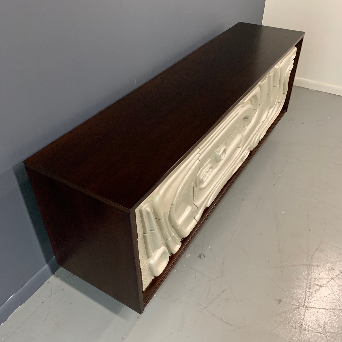 SOLD – Brutalist Mid Century Credenza Philip Lloyd Powell Style