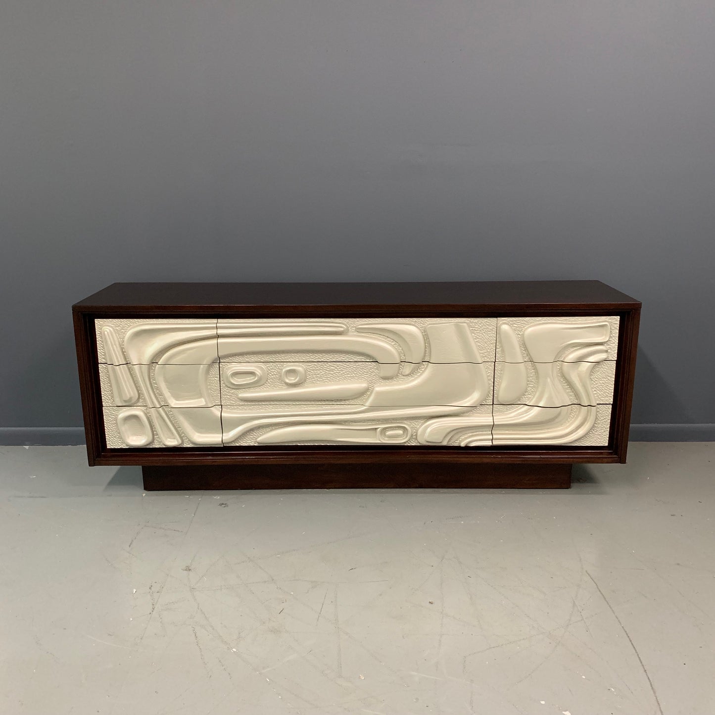SOLD – Brutalist Mid Century Credenza Philip Lloyd Powell Style