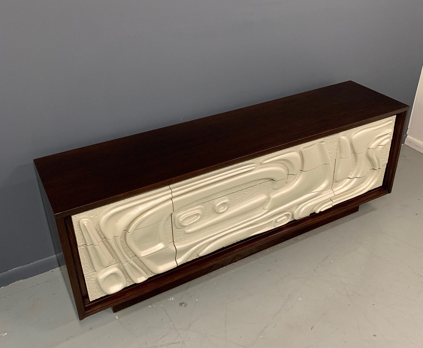 SOLD – Brutalist Mid Century Credenza Philip Lloyd Powell Style