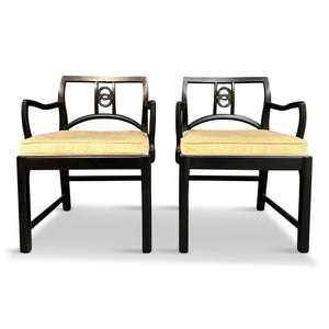 Set of 22 Black Lacquered Michael Taylor for Baker Dining Chairs Mid Century