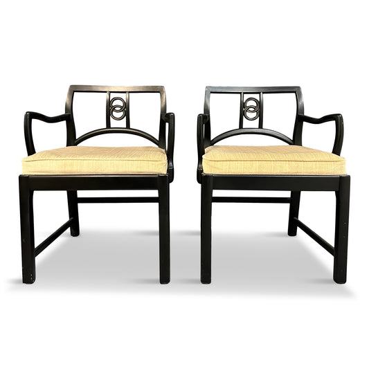 SOLD – Set of 22 Black Lacquered Michael Taylor for Baker Dining Chairs Mid Century