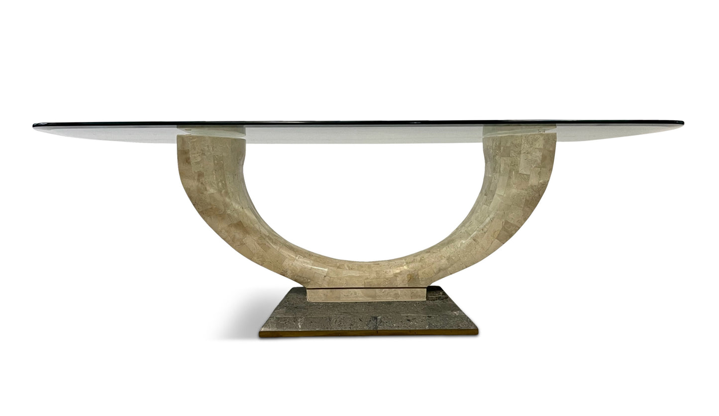 Maitland Smith Tessellated Fossil Stone and Brass Coffee Table Mid Century