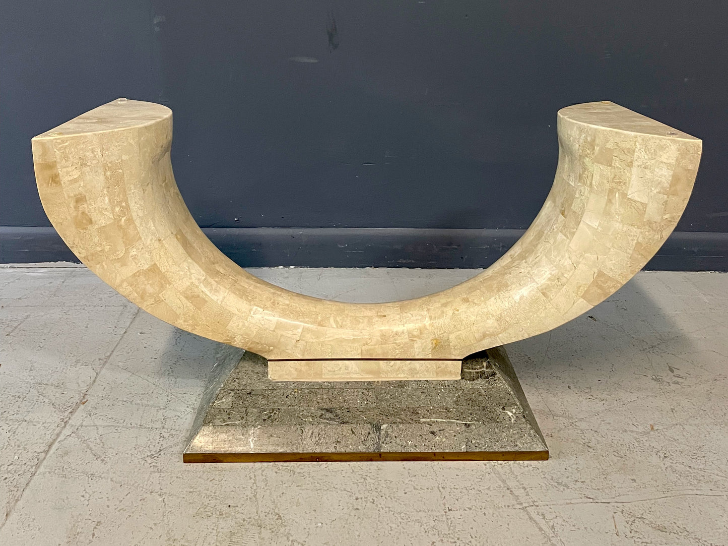 Maitland Smith Tessellated Fossil Stone and Brass Coffee Table Mid Century