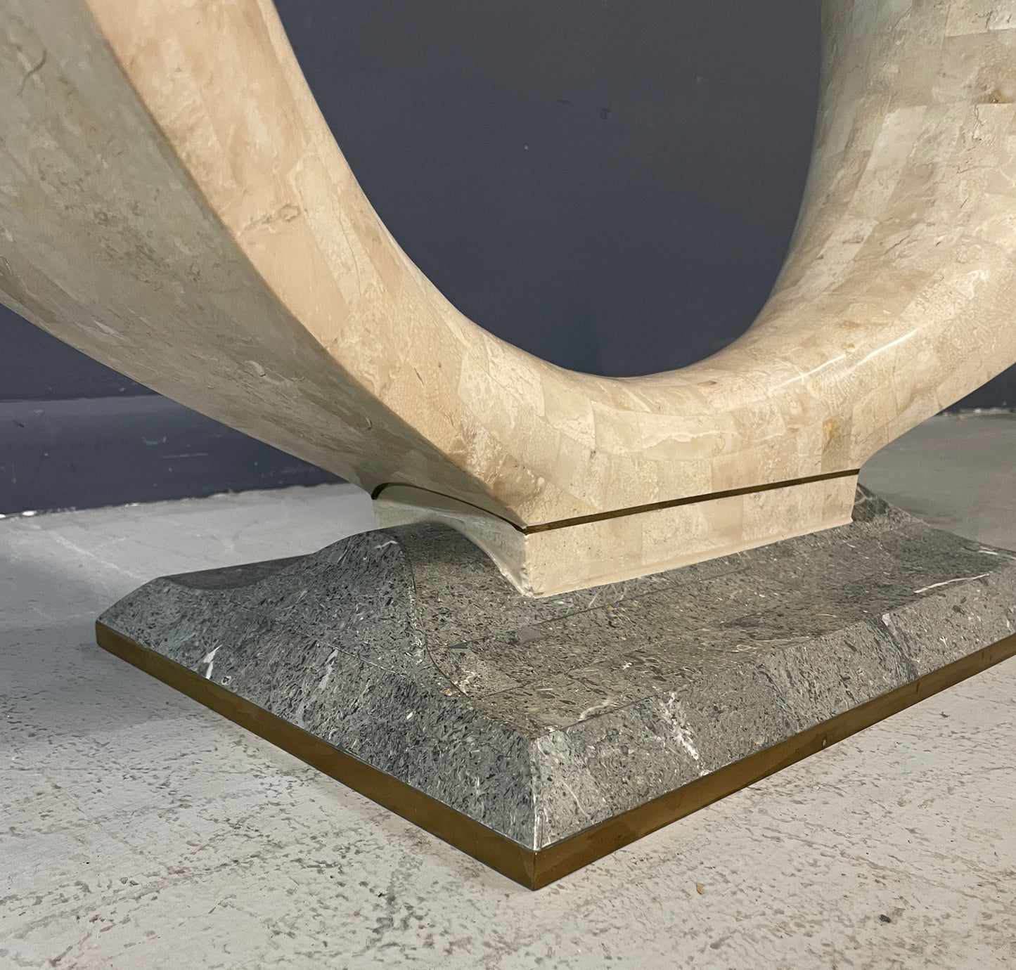 Maitland Smith Tessellated Fossil Stone and Brass Coffee Table Mid Century