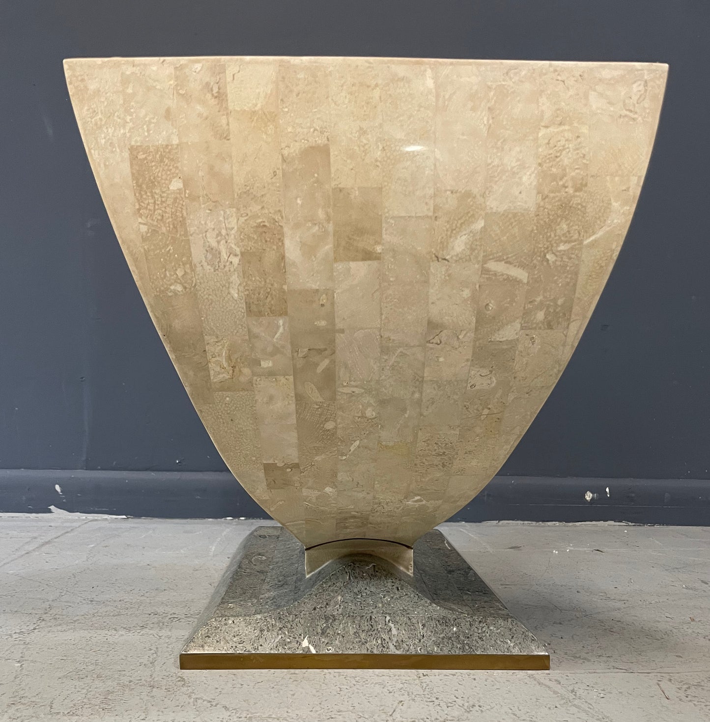 Maitland Smith Tessellated Fossil Stone and Brass Coffee Table Mid Century