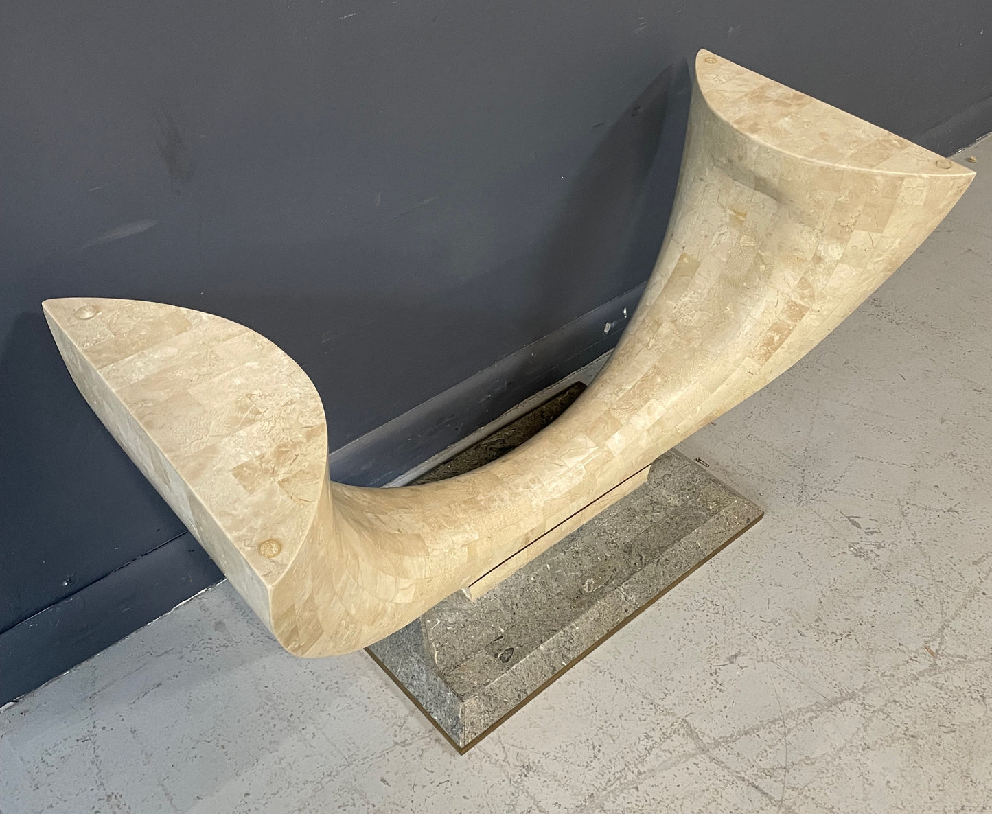 Maitland Smith Tessellated Fossil Stone and Brass Coffee Table Mid Century