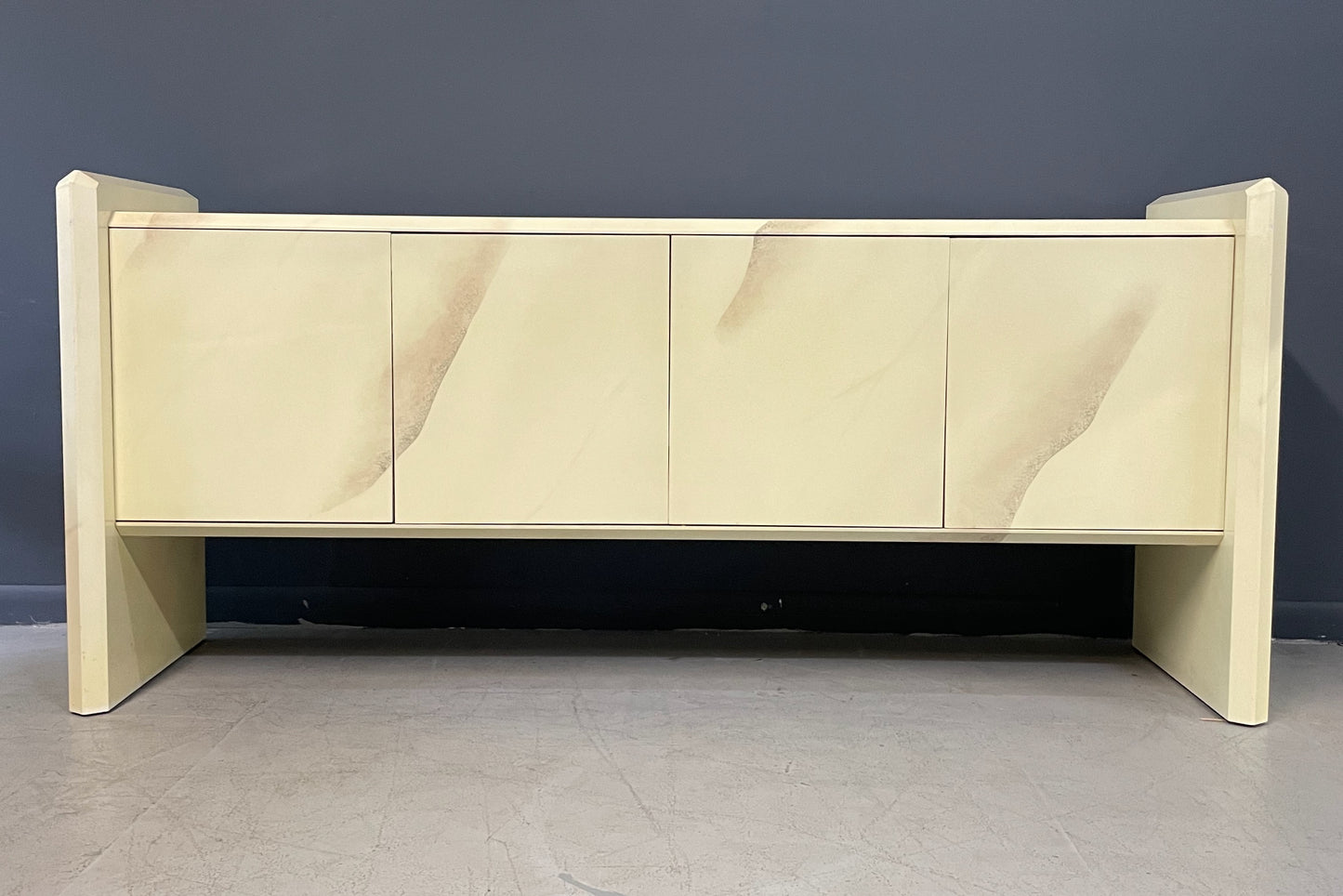SOLD – 1980s Faux Goatskin Sideboard in the Manner of Springer by Elkins Furniture