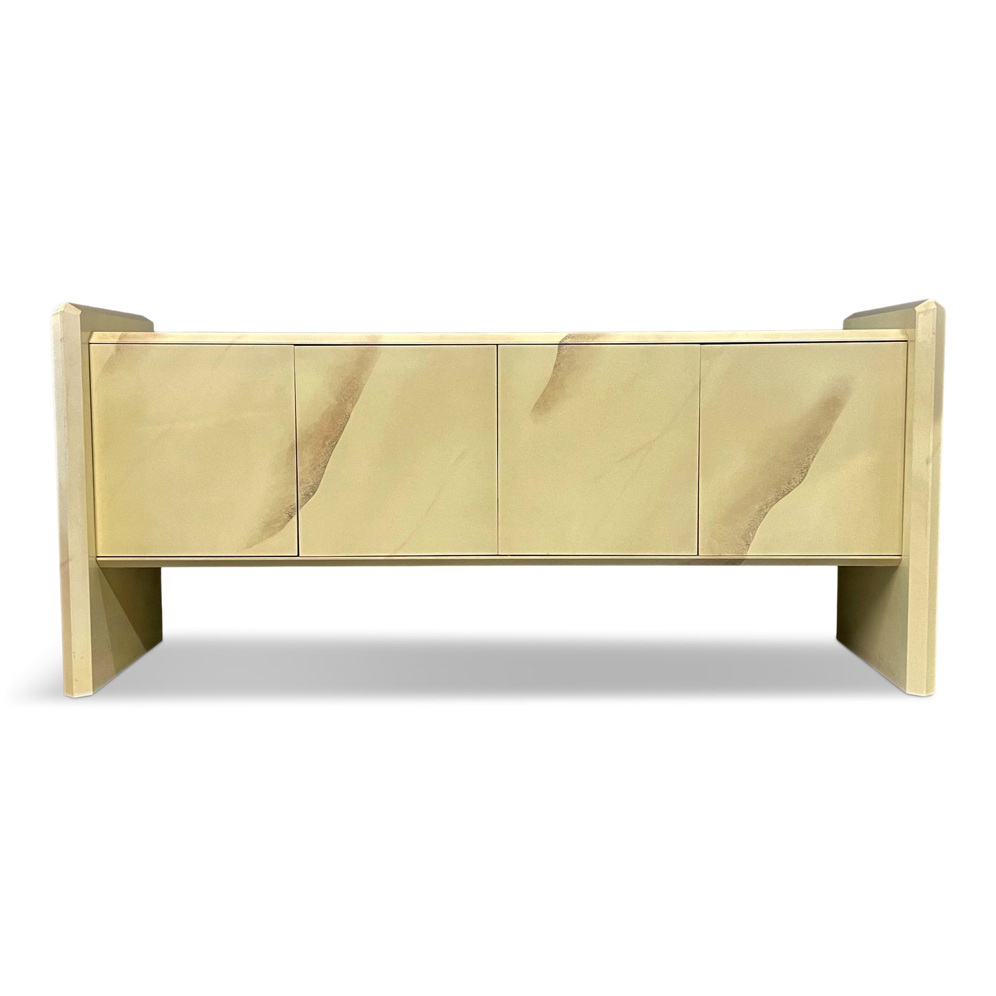 SOLD – 1980s Faux Goatskin Sideboard in the Manner of Springer by Elkins Furniture