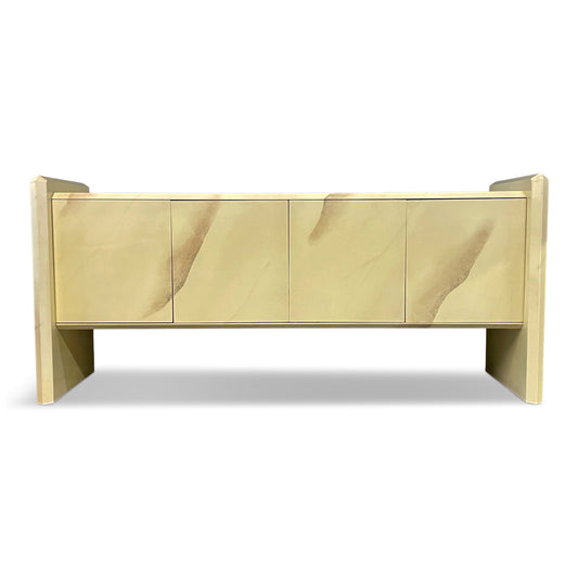 SOLD – 1980s Faux Goatskin Sideboard in the Manner of Springer by Elkins Furniture