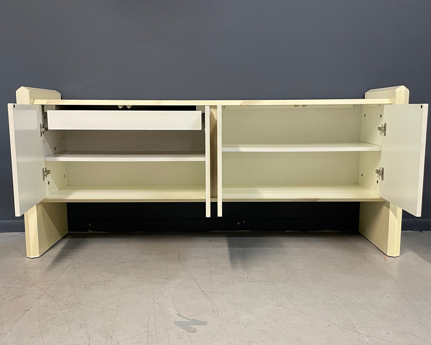 SOLD – 1980s Faux Goatskin Sideboard in the Manner of Springer by Elkins Furniture