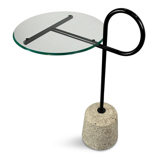 Italian Mid-Century Post-Modern Sottsass Style Side Table of Concrete and Steel