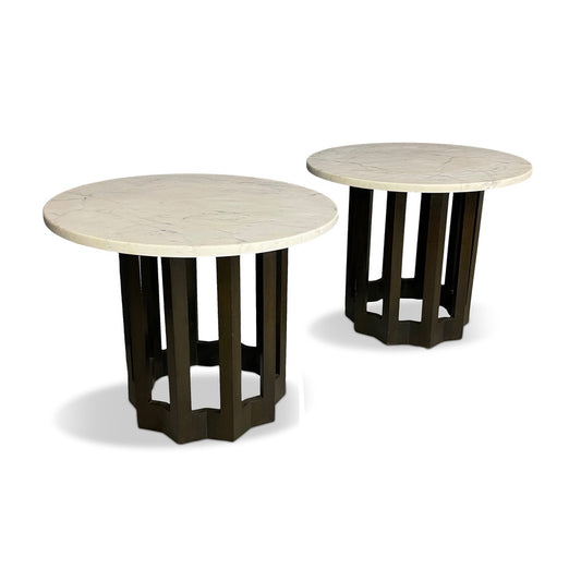Harvey Probber Pair of Circular Side Tables Walnut With Marble Tops Mid Century