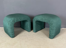 Load image into Gallery viewer, 1980s Waterfall Benches in a Green Moire Fabric in the Style of Karl Springer