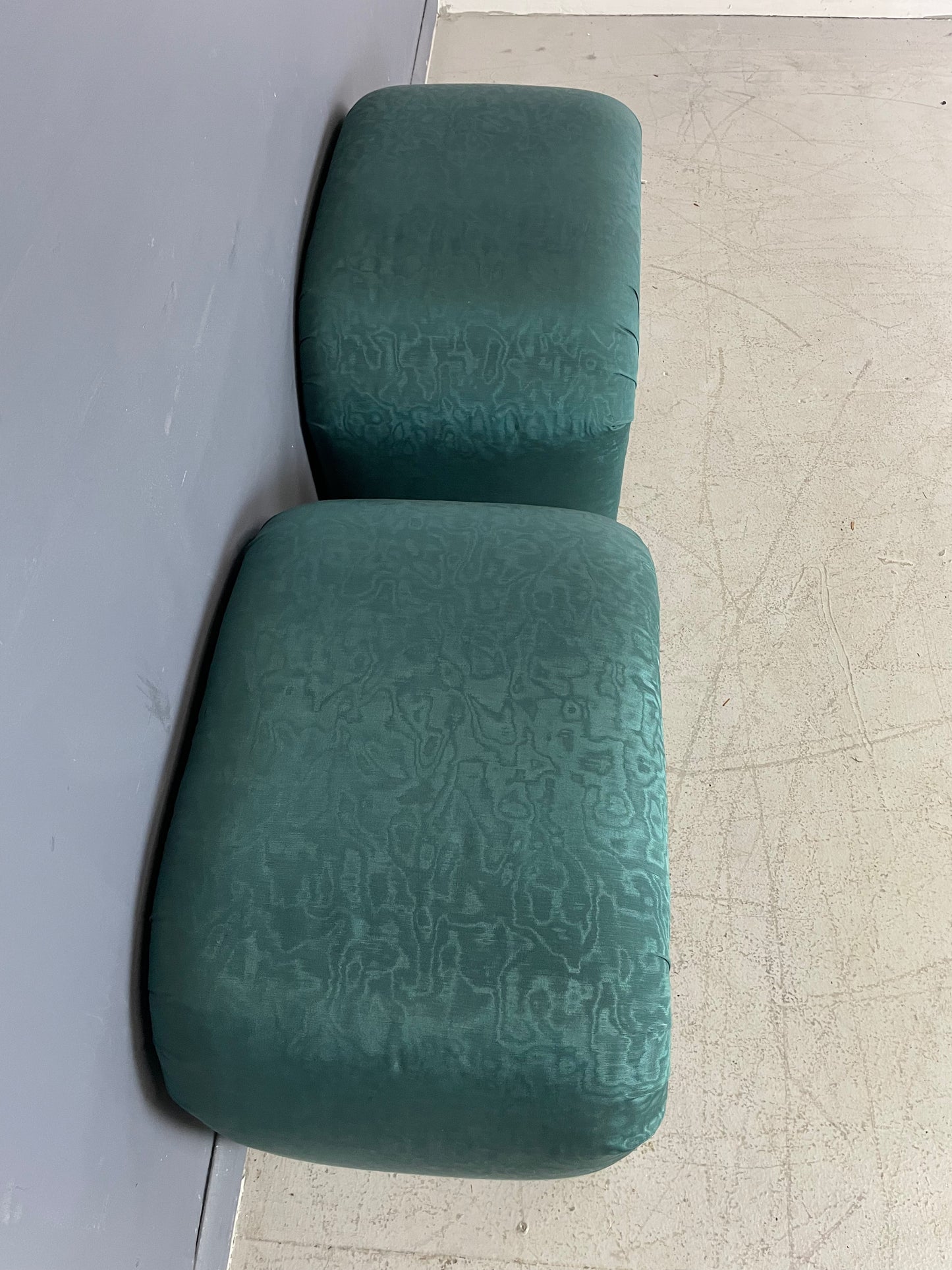 1980s Waterfall Benches in a Green Moire Fabric in the Style of Karl Springer
