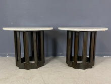 Load image into Gallery viewer, Harvey Probber Pair of Circular Side Tables Walnut With Marble Tops Mid Century