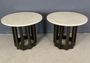 Harvey Probber Pair of Circular Side Tables Walnut With Marble Tops Mid Century