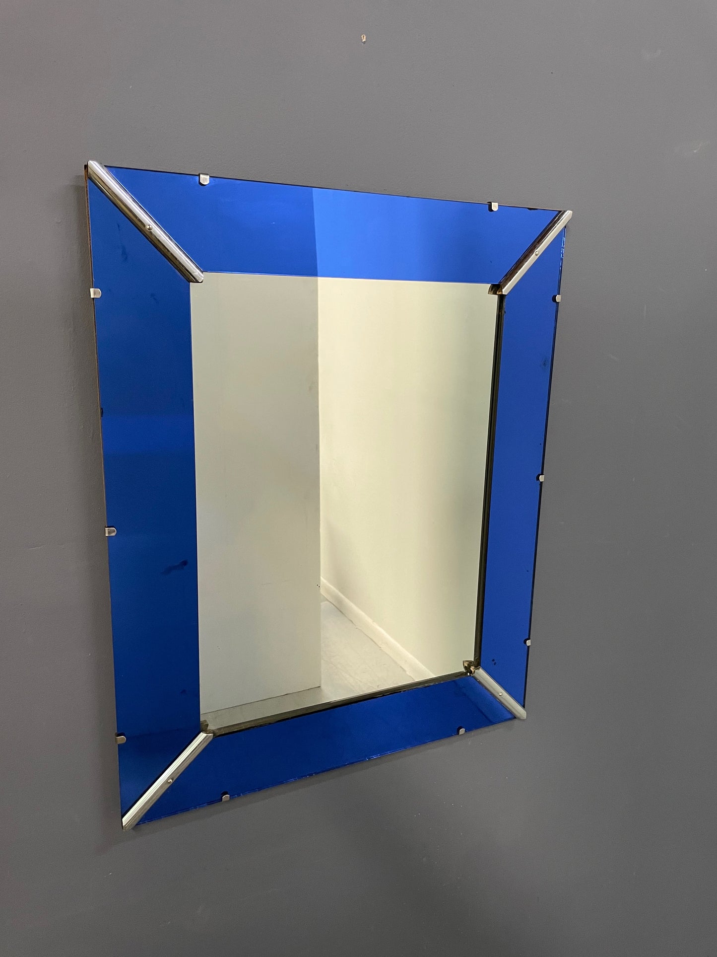 Art Deco Cobalt Blue Glass Trimmed Mirror