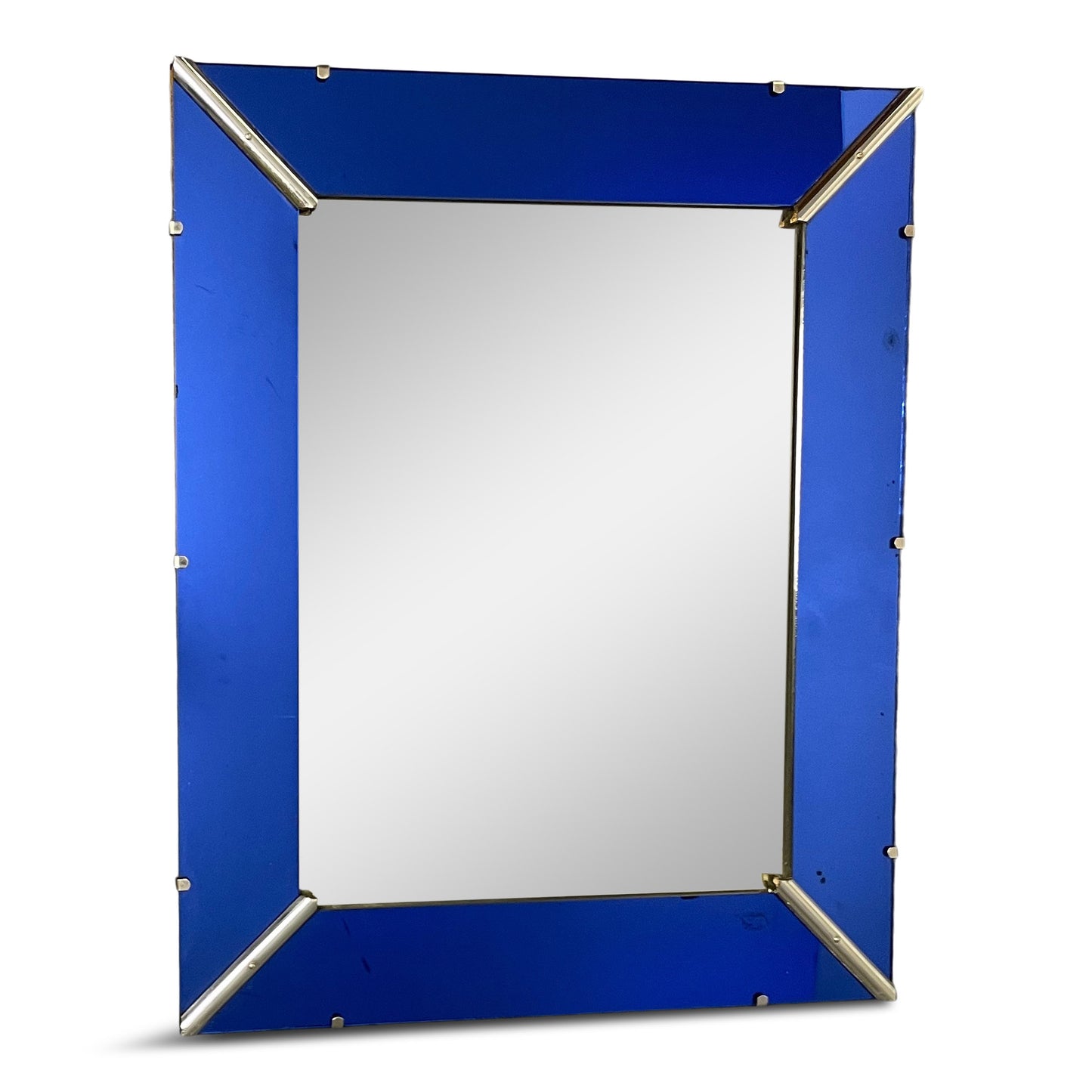 Art Deco Cobalt Blue Glass Trimmed Mirror