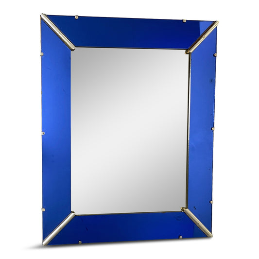 Art Deco Cobalt Blue Glass Trimmed Mirror
