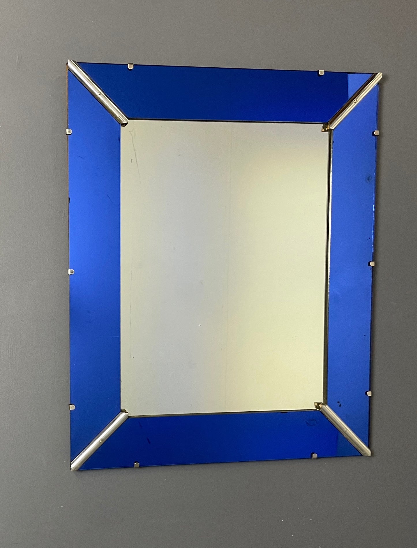 Art Deco Cobalt Blue Glass Trimmed Mirror