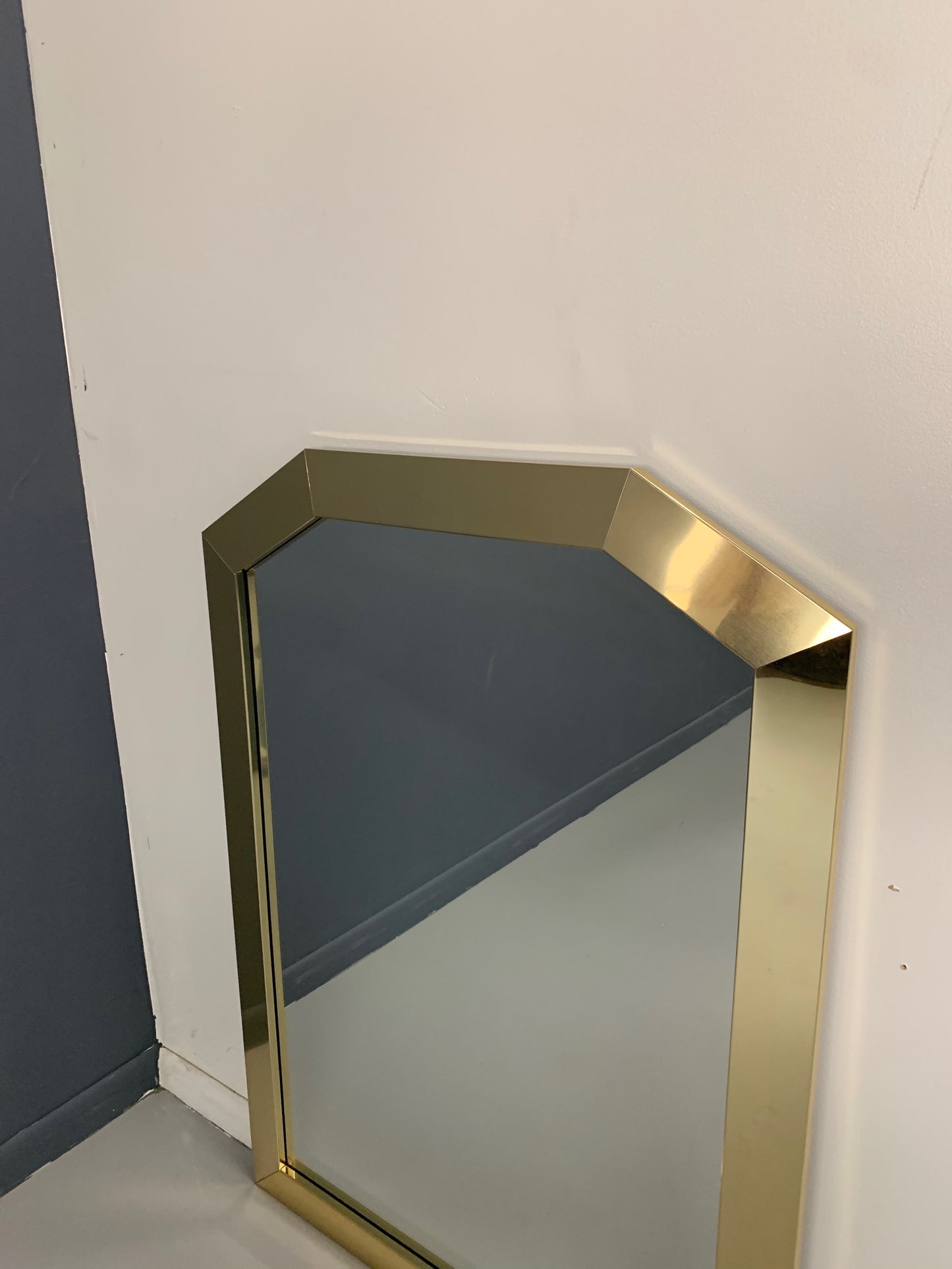 SOLD – Mid-century Ello 1980s Glam Brass Framed Angular Mirror