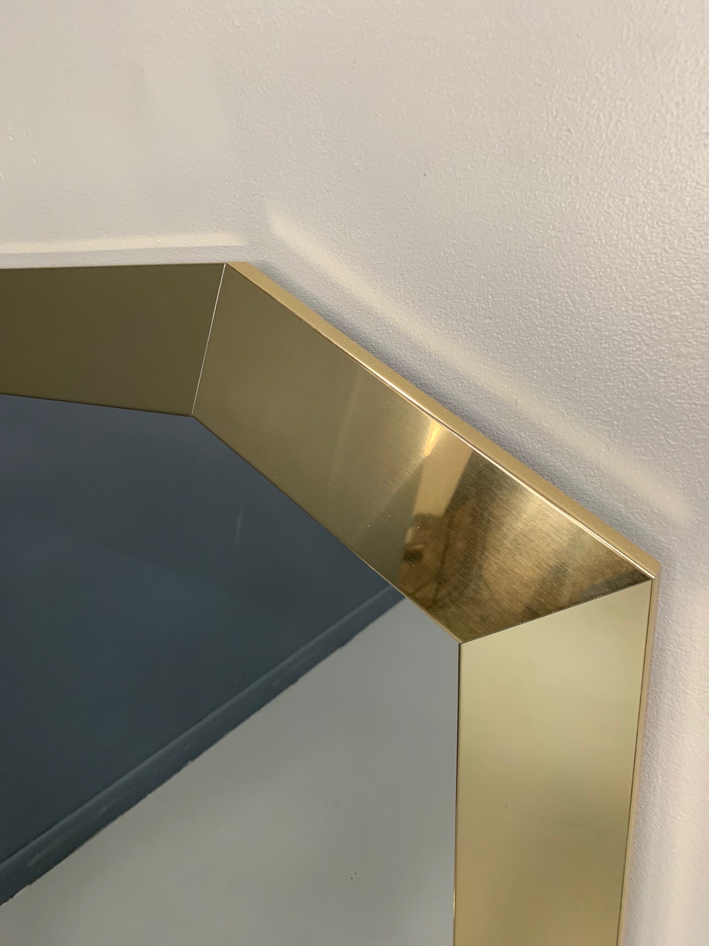 SOLD – Mid-century Ello 1980s Glam Brass Framed Angular Mirror