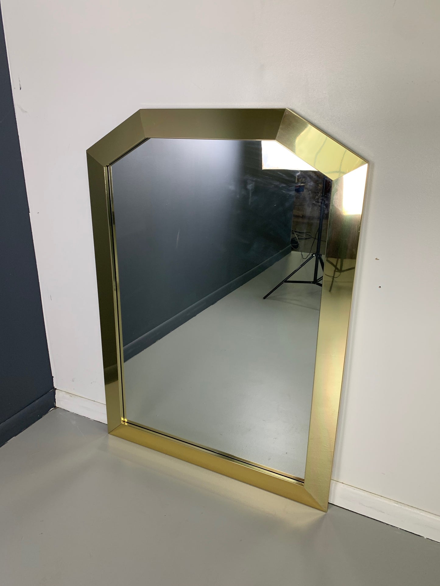 SOLD – Mid-century Ello 1980s Glam Brass Framed Angular Mirror